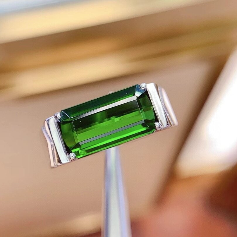 14k Gold 8.0 Ct Natural Tourmaline & Diamond & Men¡¯s Ring - 2