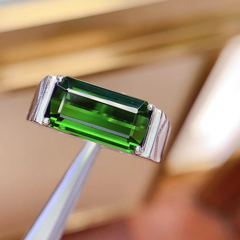 14k Gold 8.0 Ct Natural Tourmaline & Diamond & Men¡¯s Ring - 3