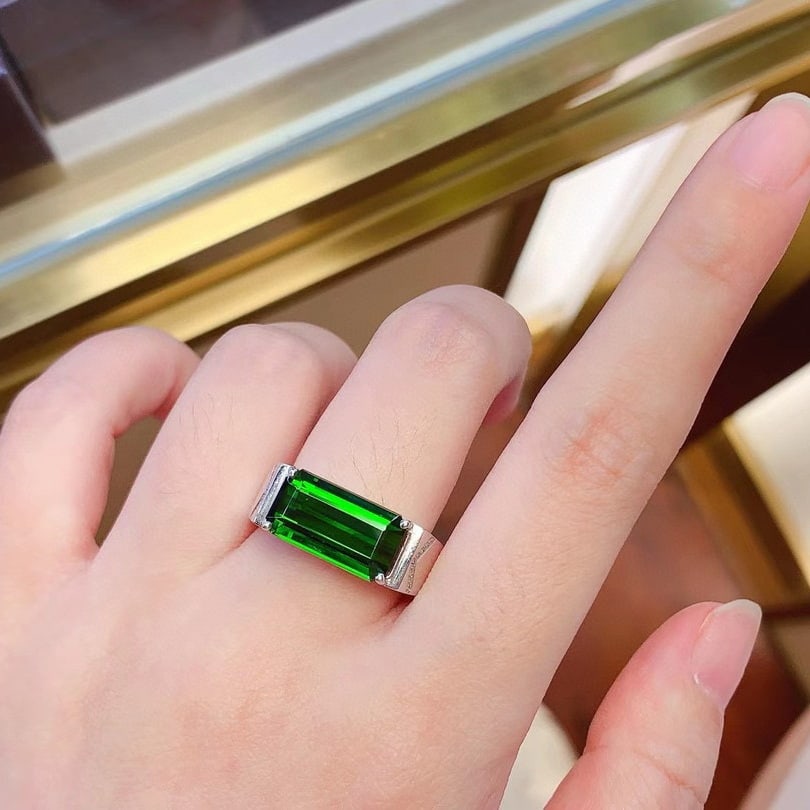 14k Gold 8.0 Ct Natural Tourmaline & Diamond & Men¡¯s Ring - 4