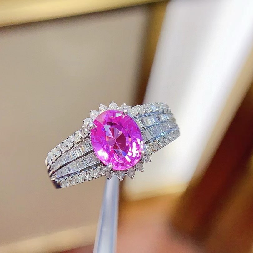 14k Gold 1.6 Ct Natural Padparadscha Sapphire & Diamond Ring - 2