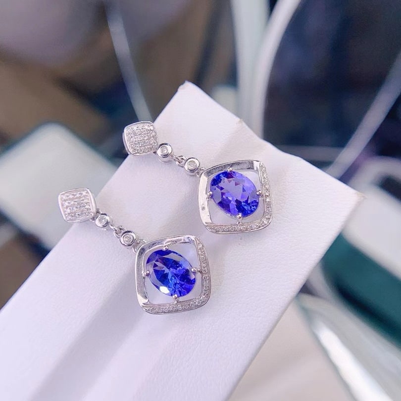 14k Gold 3.5 Ct Natural Tanzanite & Diamond Earrings - 3