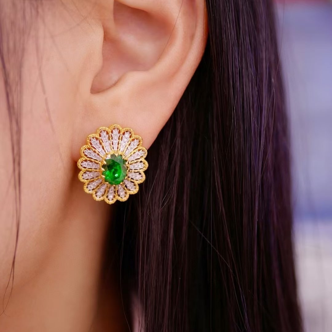 14k Gold 3.66 Ctw Natural Tsavorite & Diamond Earrings - 3