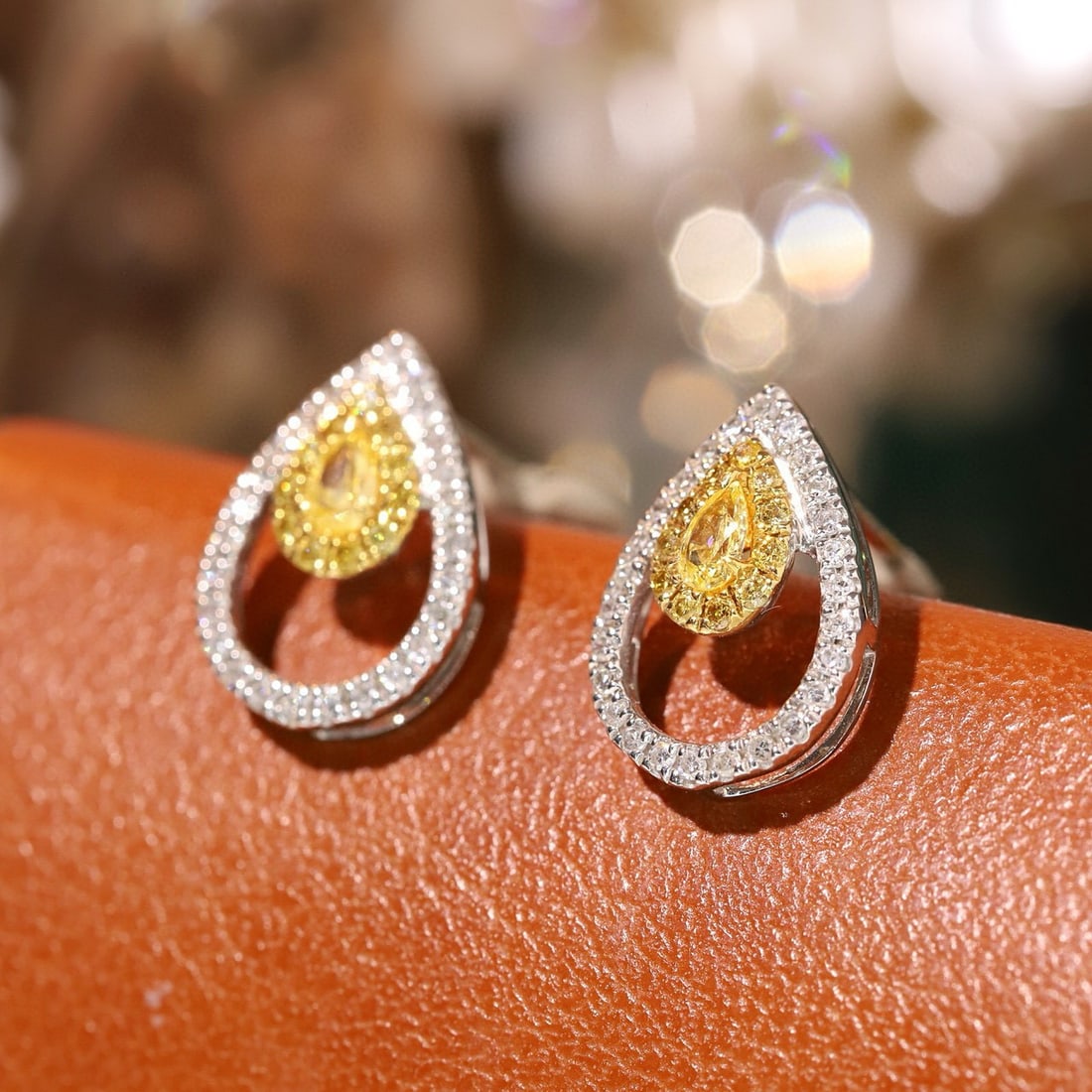 14k Gold 0.40 Ctw Natural Yellow Diamond & Diamond Earrings - 2