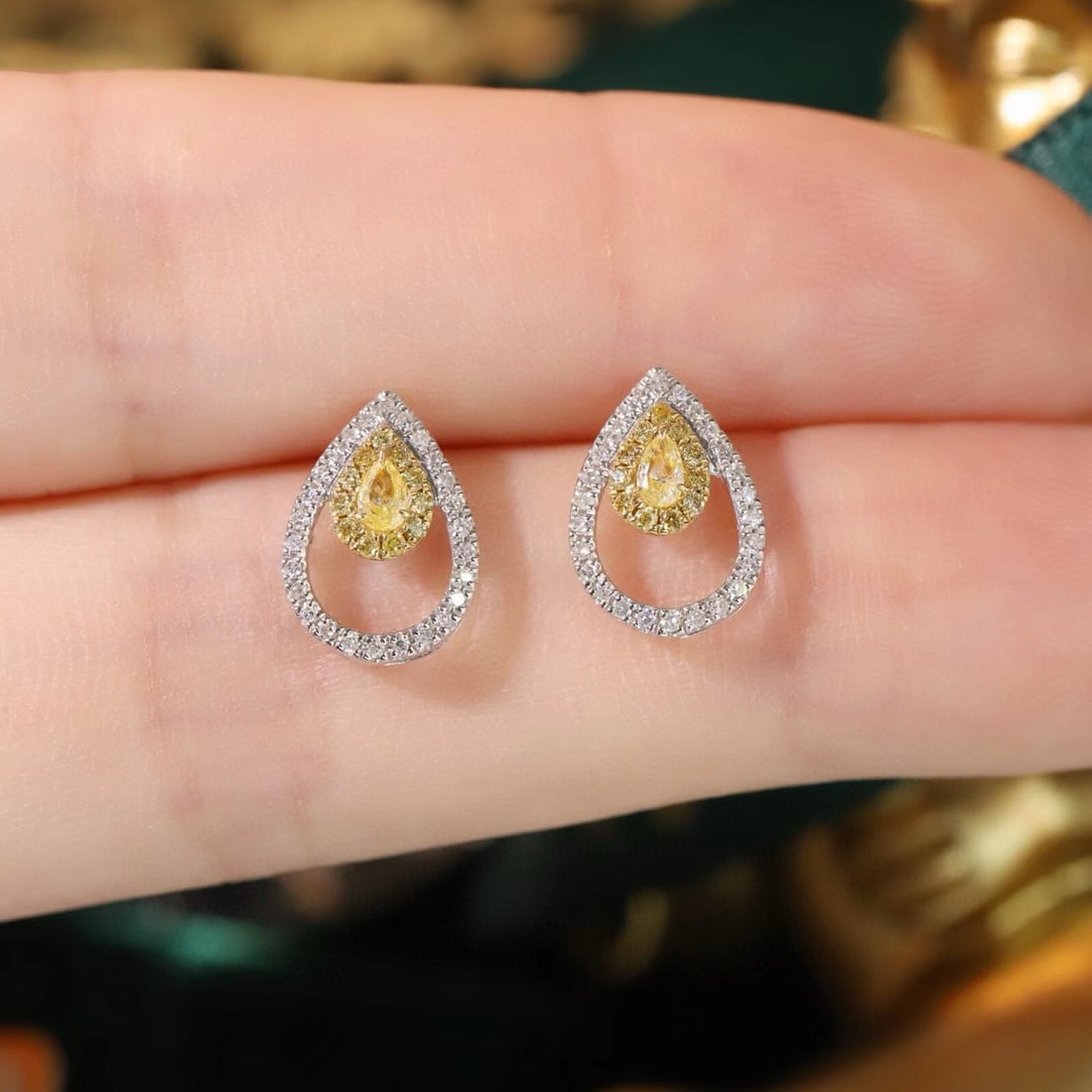 14k Gold 0.40 Ctw Natural Yellow Diamond & Diamond Earrings - 4