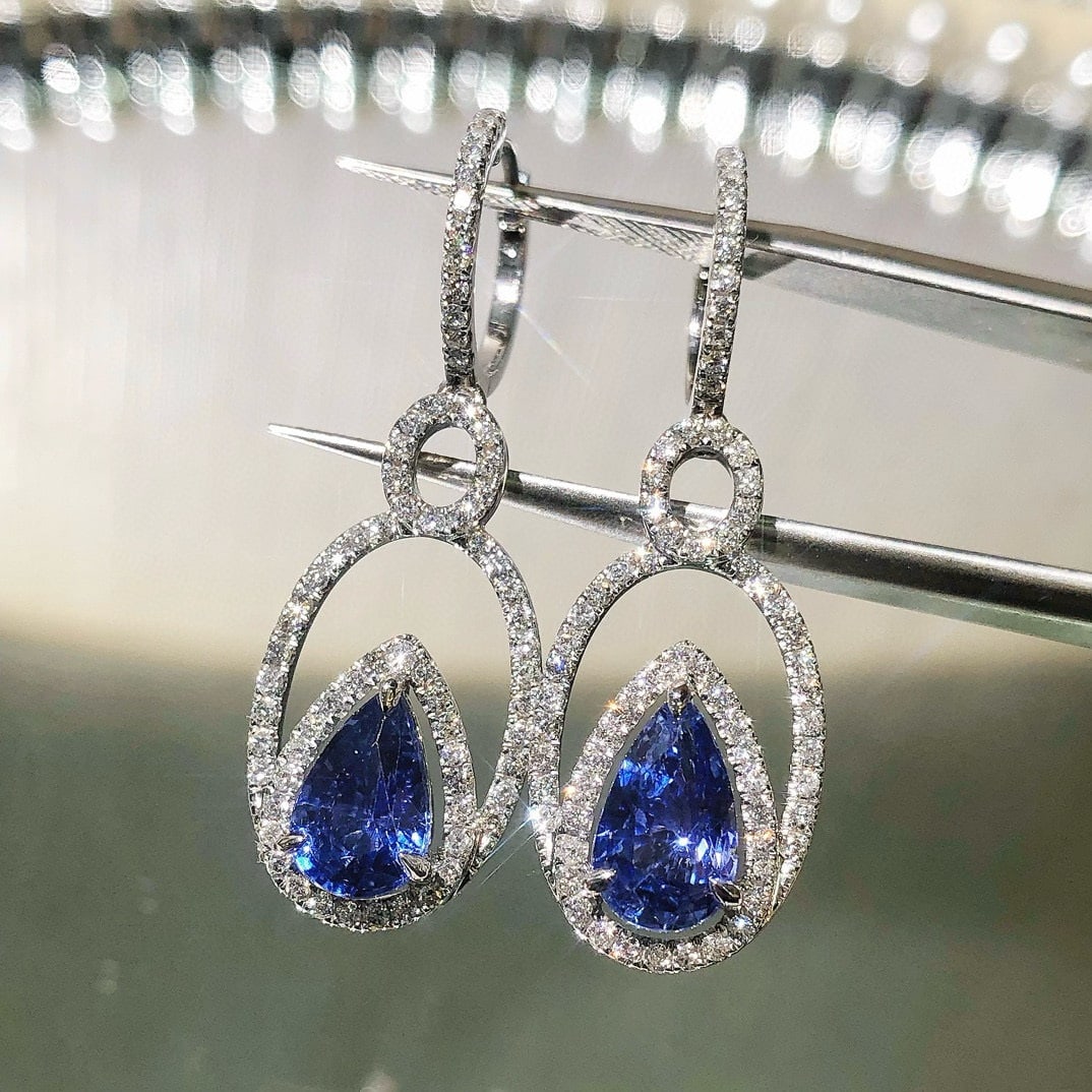 14k Gold 3.27 Ctw Natural Sapphire & Diamond Earrings - 3