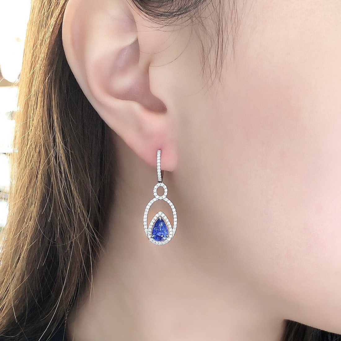 14k Gold 3.27 Ctw Natural Sapphire & Diamond Earrings - 4