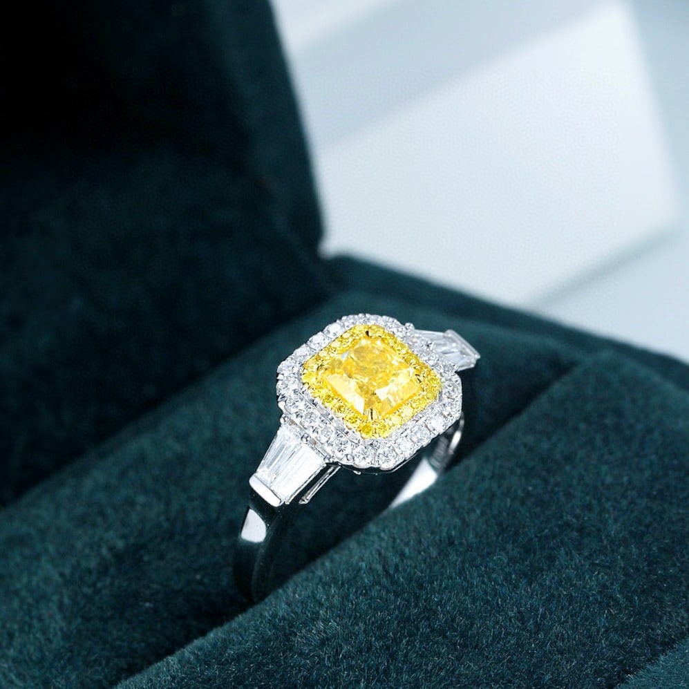 14k Gold 1.56 Ctw Natural Yellow Diamond & Diamond Ring - 2