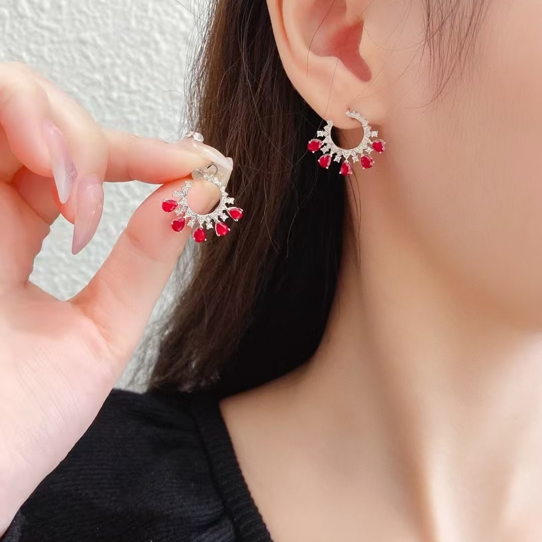 14k Gold 2.3 Ctw Vivid Red Natural Ruby & Diamond Earrings - 2