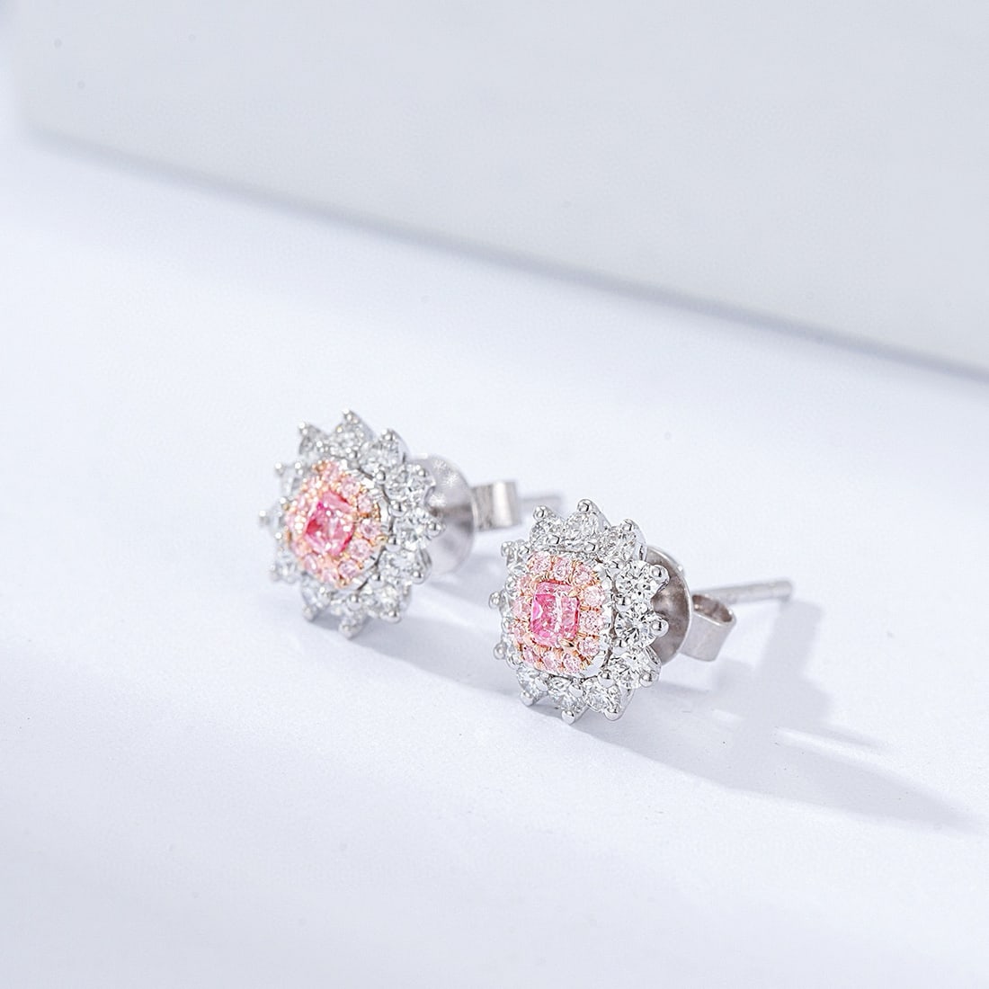 14k Gold 0.55 Ctw Natural Pink Diamond & Diamond Earrings - 5