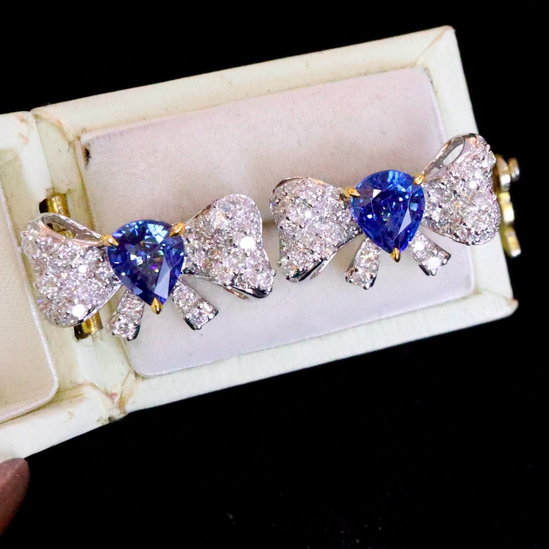14k Gold 2.18 Ctw Natural Sapphire & Diamond Earrings - 3