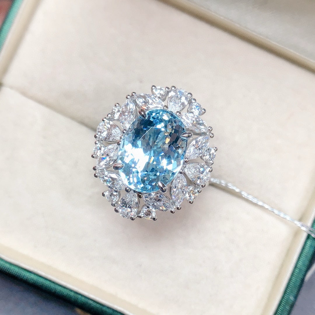 14k Gold 6.57 Ctw Natural Aquamarine & Lab Grown Diamond Ring - 3