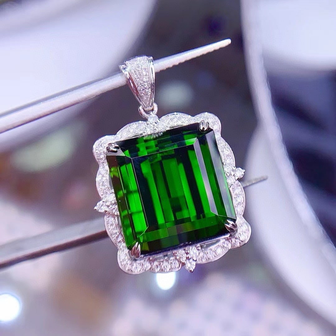 14k Gold 19.5 Ct Natural Tourmaline & Diamond Pendant( Without Chain ) - 5