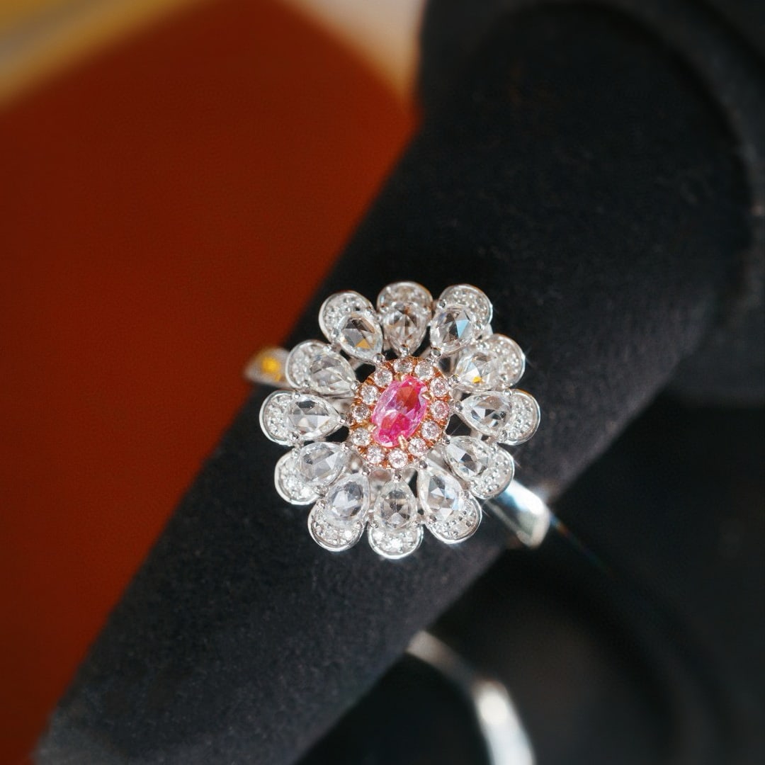 14k Gold 1.72 Ctw Natural Pink Diamond & Sapphire & Flowers Ring/pendant( Without Chain ): Ref:230946237 // gold content:14k gold // ring size:7. 25us // // main gemstone:pink diamond // shape:oval // carat weight:0. 22ct // color:pink // treatment:natural // // adjacent gemstone 2 : sapphi