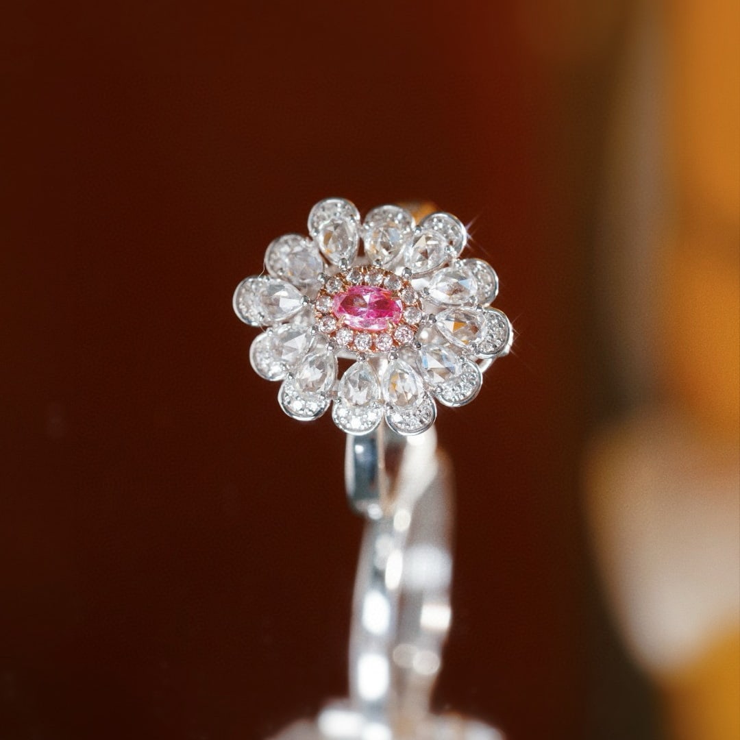 14k Gold 1.72 Ctw Natural Pink Diamond & Sapphire & Flowers Ring/pendant( Without Chain ) - 5