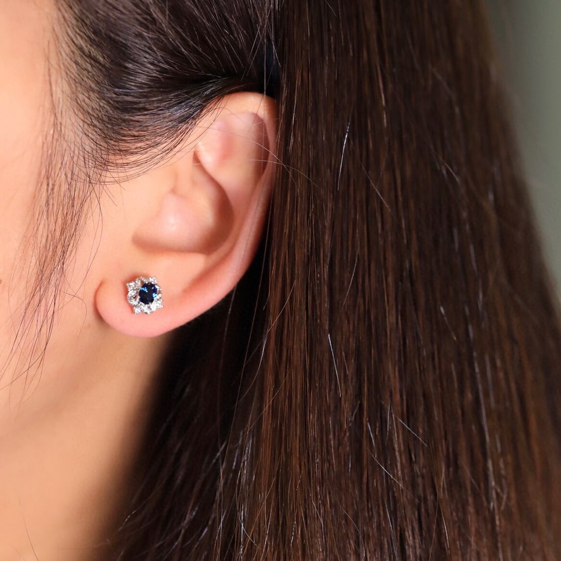 14k Gold 0.91 Ct Natural Sapphire & Diamond Earrings - 2