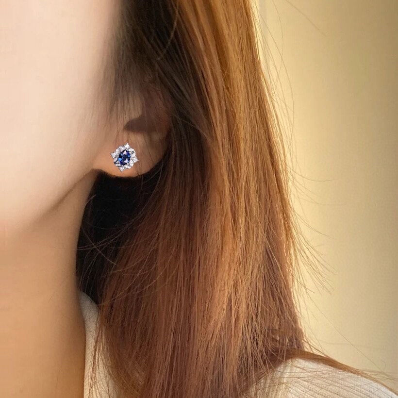 14k Gold 0.91 Ct Natural Sapphire & Diamond Earrings - 3