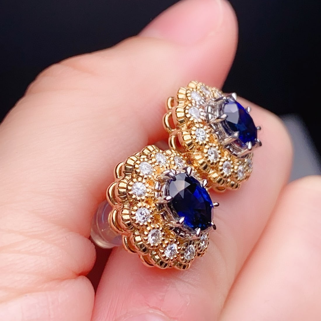 14k Gold 2.80 Ctw Natural Sapphire & Diamond Earrings - 4