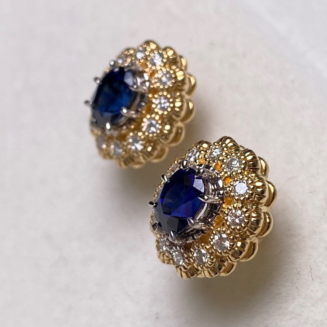 14k Gold 2.80 Ctw Natural Sapphire & Diamond Earrings - 5