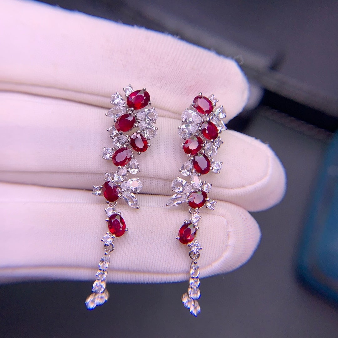 14k Gold 3.31 Ct Natural Ruby & Sapphire Earrings - 2