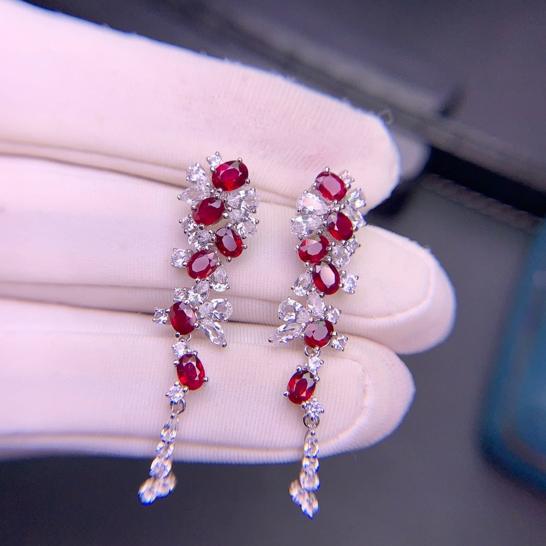 14k Gold 3.31 Ct Natural Ruby & Sapphire Earrings - 3