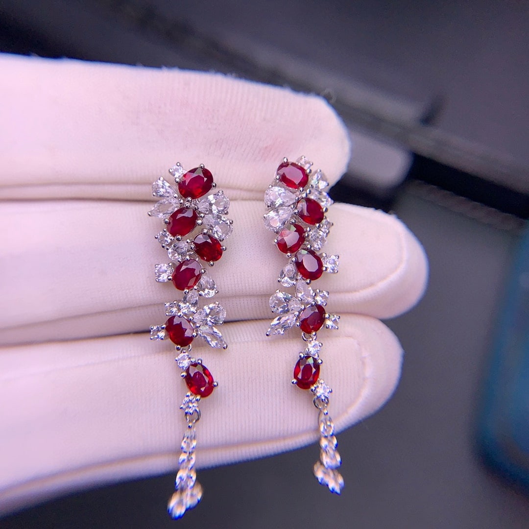 14k Gold 3.31 Ct Natural Ruby & Sapphire Earrings - 4