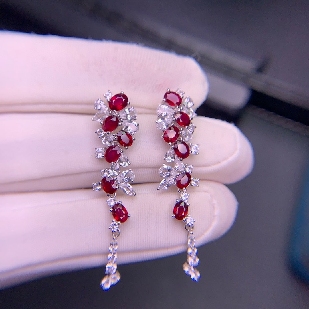 14k Gold 3.31 Ct Natural Ruby & Sapphire Earrings - 5