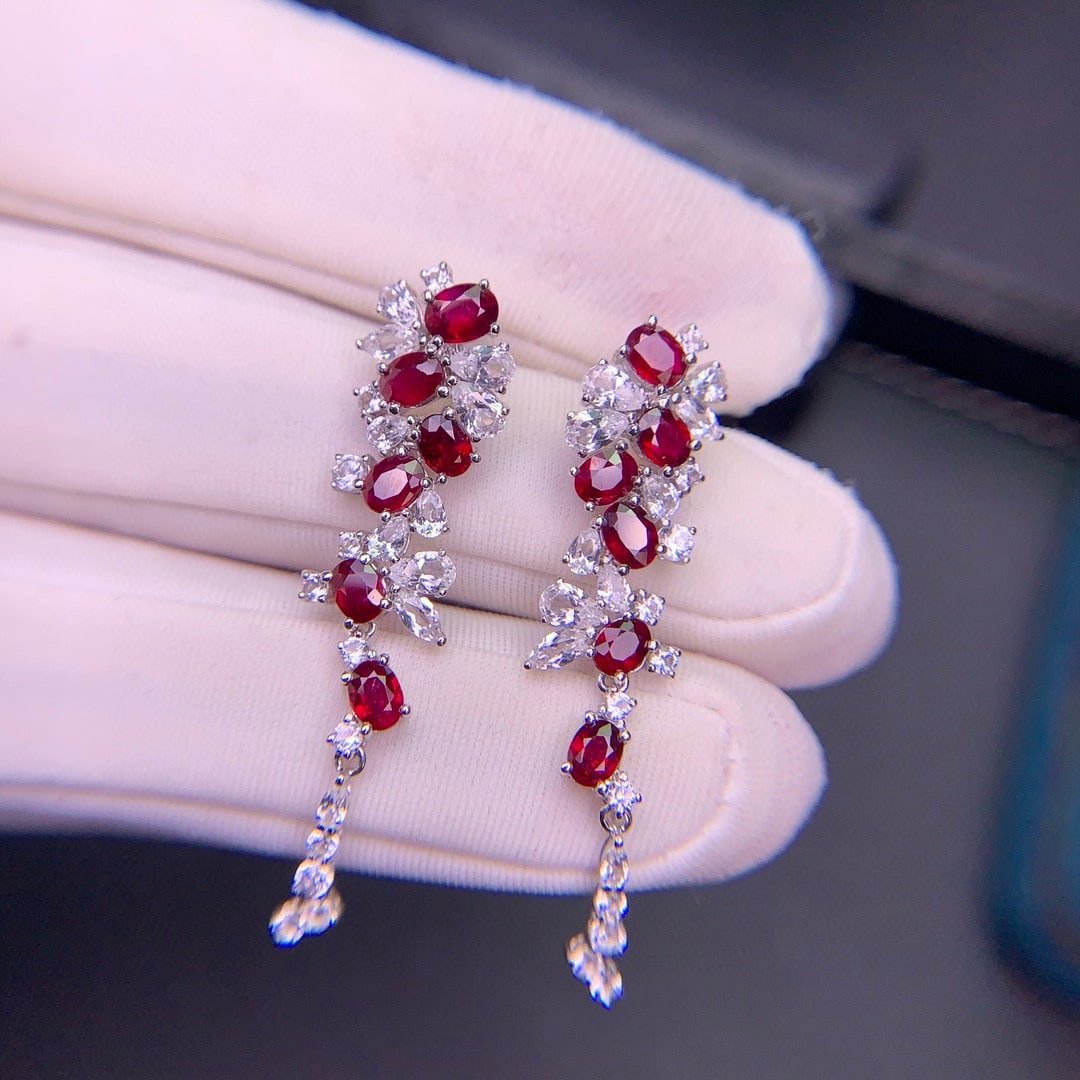 14k Gold 3.31 Ct Natural Ruby & Sapphire Earrings - 6