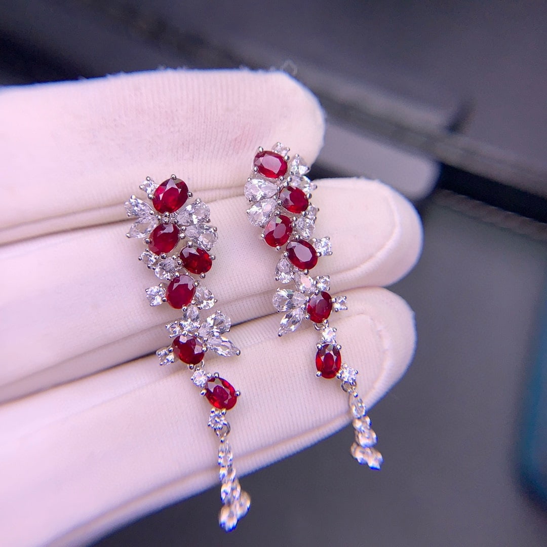 14k Gold 3.31 Ct Natural Ruby & Sapphire Earrings - 7