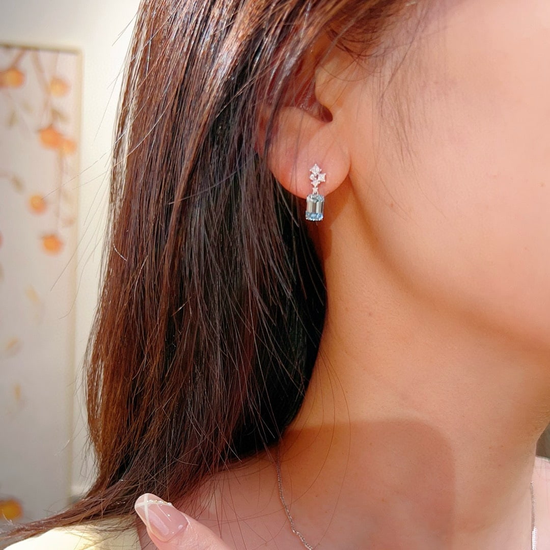 14k Gold 1.99 Ctw Natural Aquamarine & Lab Grown Diamond Earrings - 3