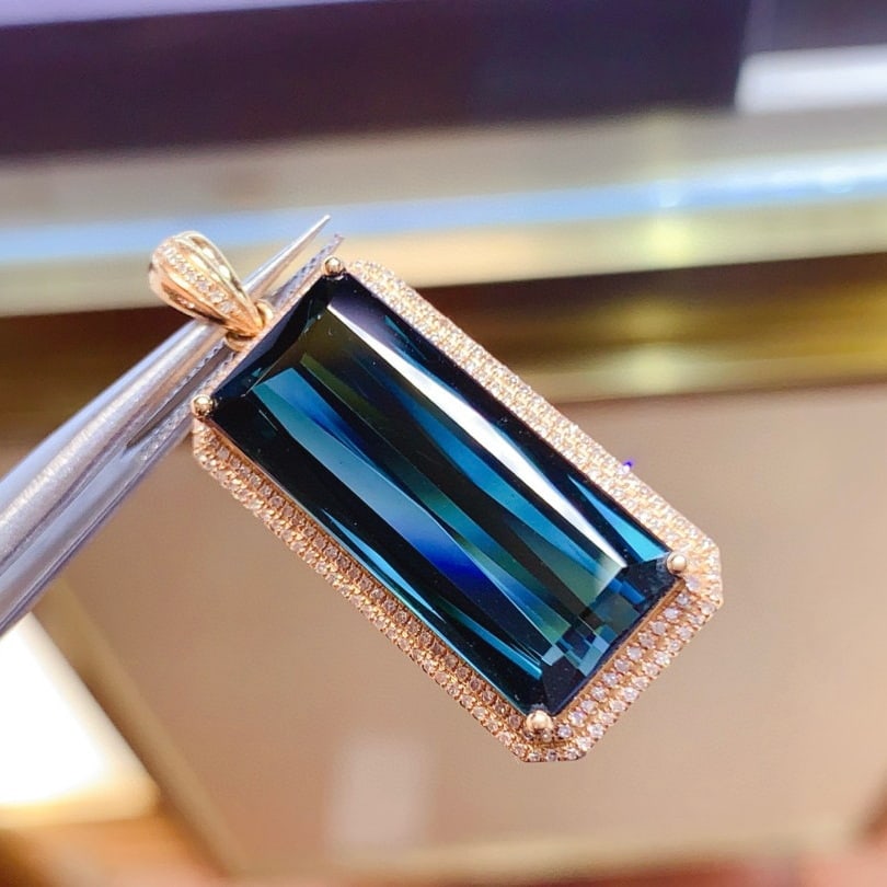 14k Gold 15.76 Ct Natural Tourmaline & Diamond Pendant( Without Chain ) - 3