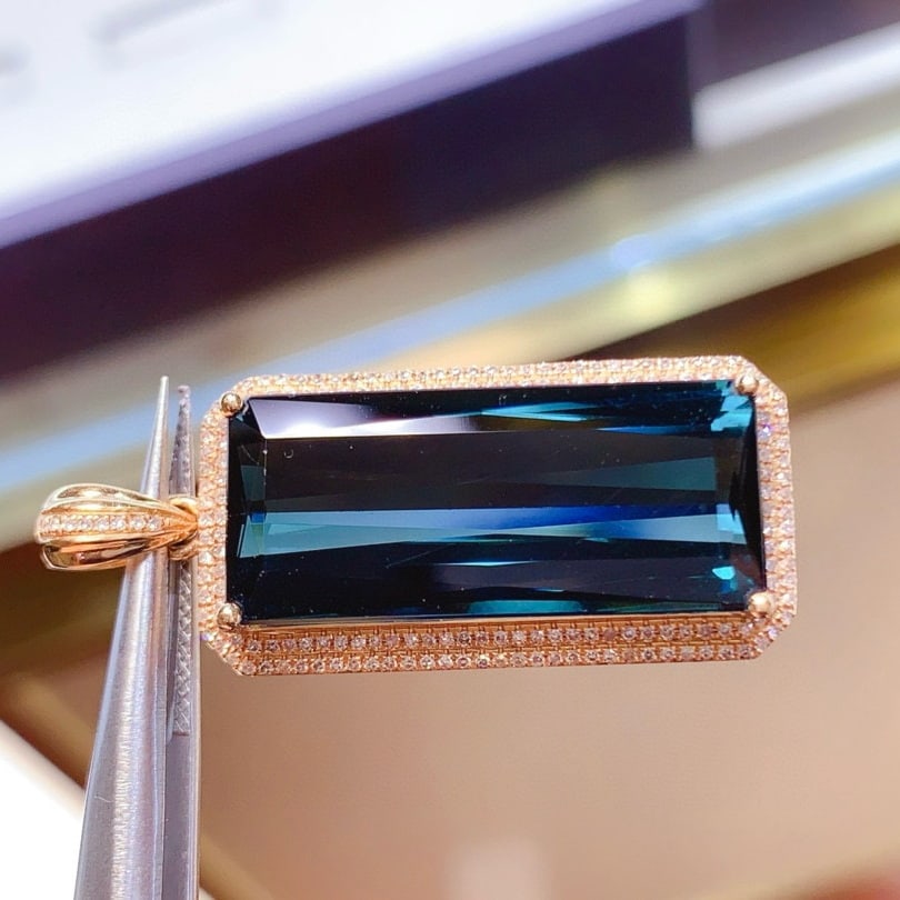 14k Gold 15.76 Ct Natural Tourmaline & Diamond Pendant( Without Chain ) - 4