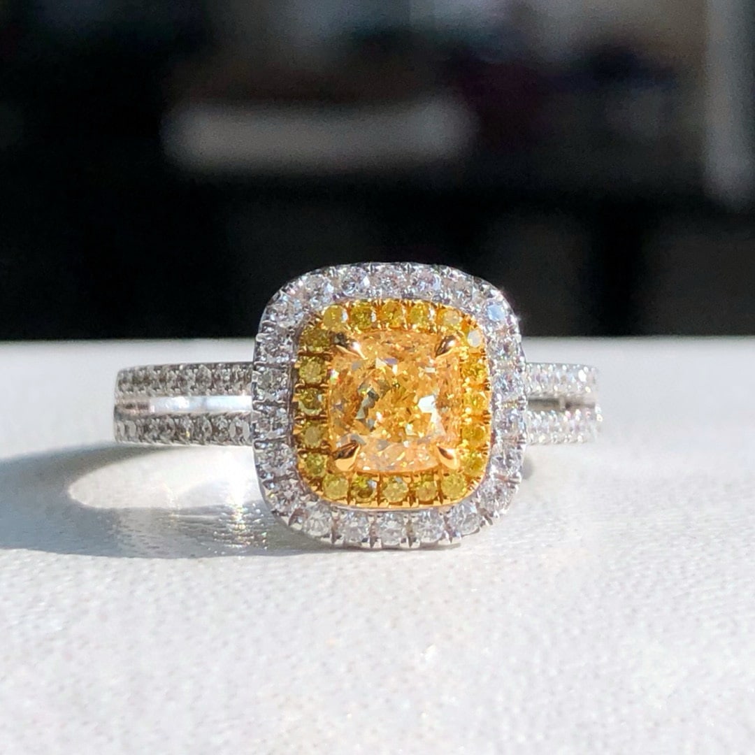 14k Gold 1.42 Ctw Natural Yellow Diamond & Diamond Ring - 2
