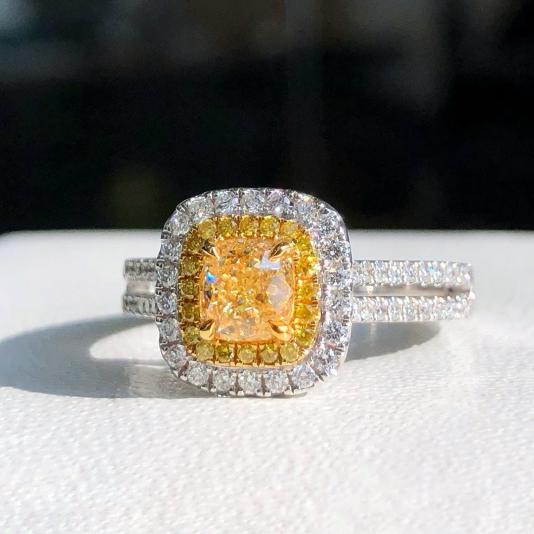 14k Gold 1.42 Ctw Natural Yellow Diamond & Diamond Ring - 3