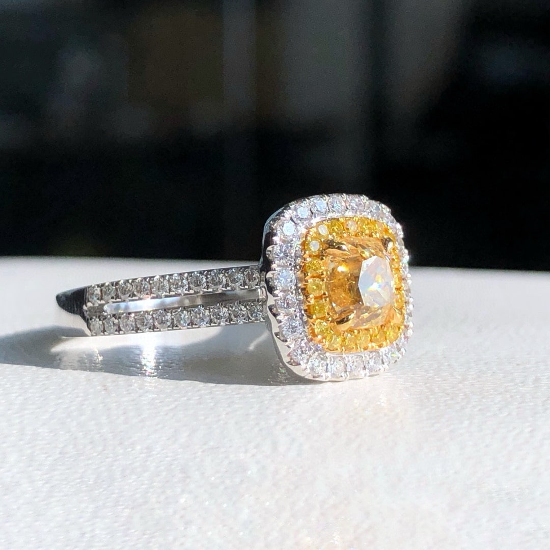 14k Gold 1.42 Ctw Natural Yellow Diamond & Diamond Ring - 4