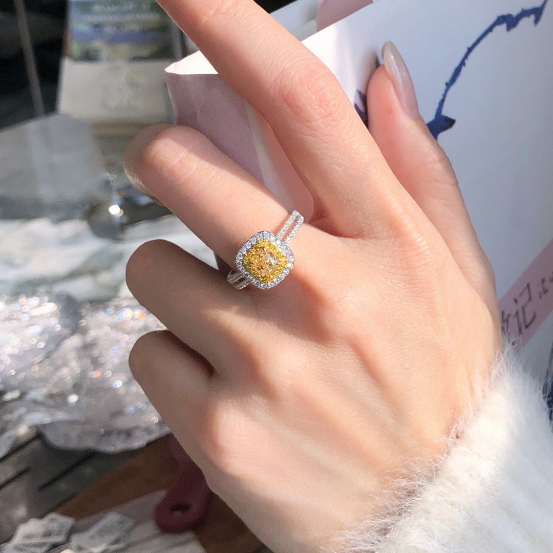 14k Gold 1.42 Ctw Natural Yellow Diamond & Diamond Ring - 5