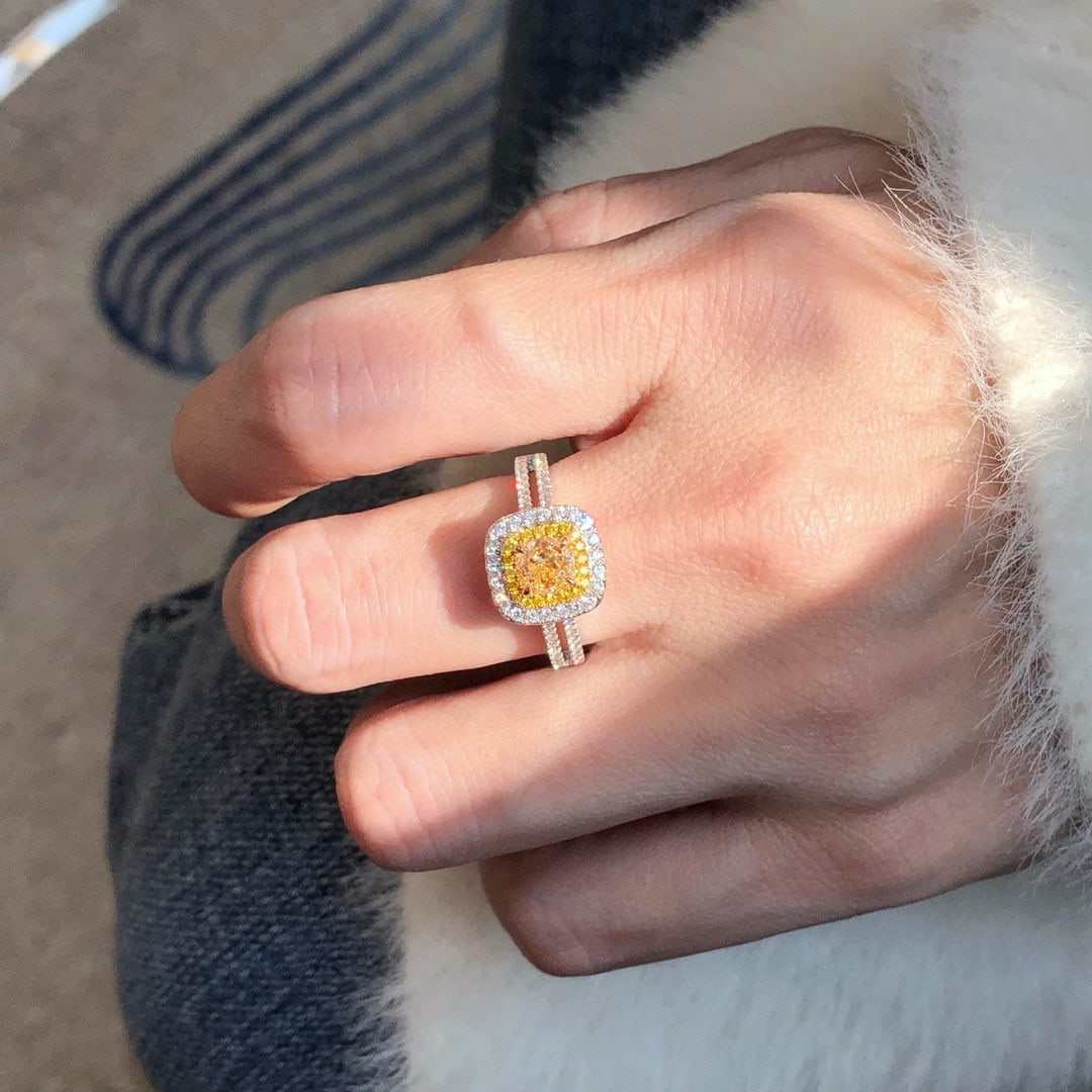 14k Gold 1.42 Ctw Natural Yellow Diamond & Diamond Ring - 6