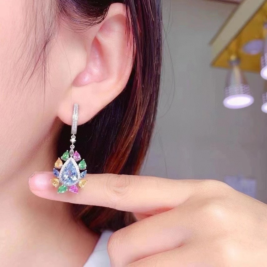 14k Gold 5.6 Ct Natural Aquamarine & Diamond Earrings - 3