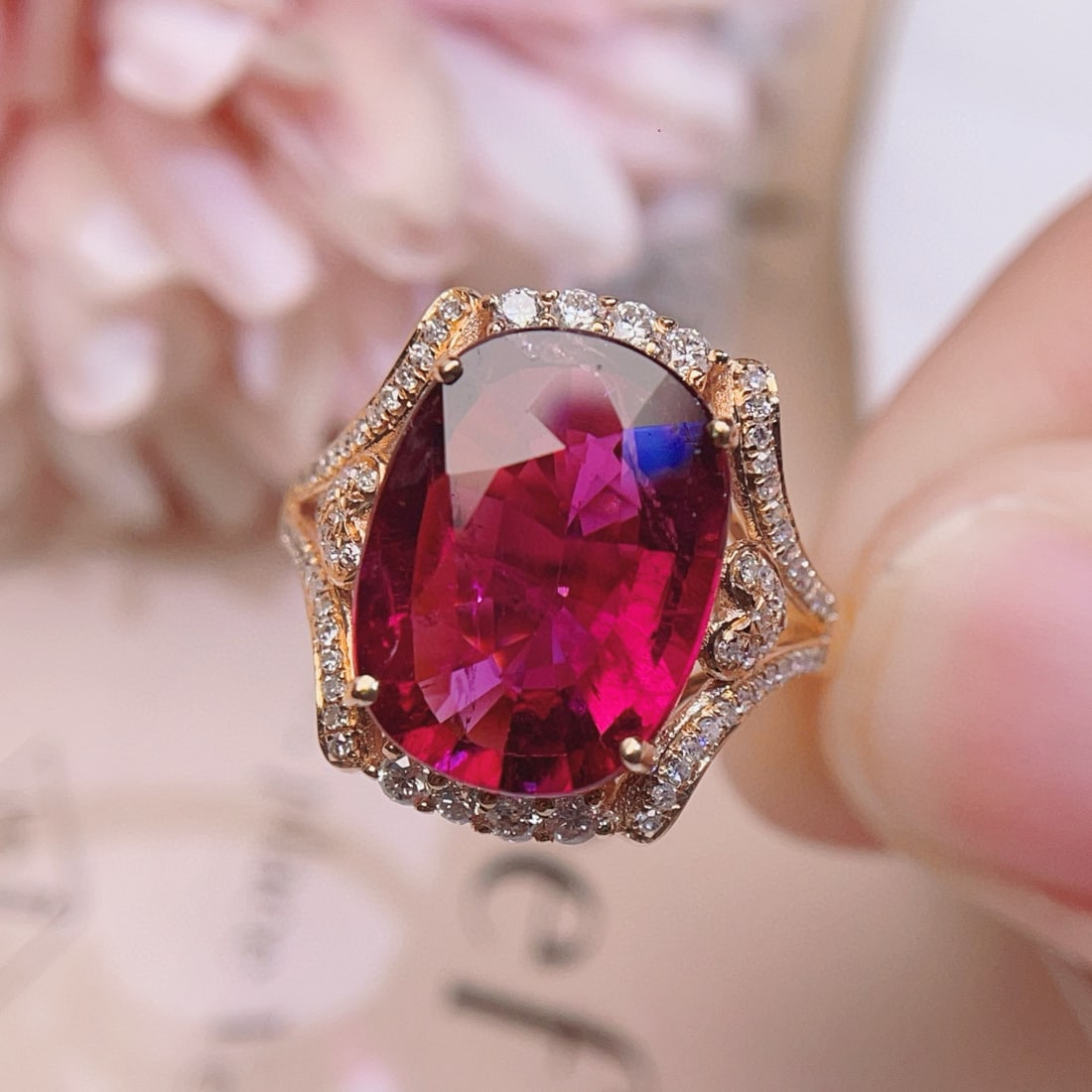 14k Gold 5.35 Ct Natural Tourmaline & Diamond Ring (1 of 5)