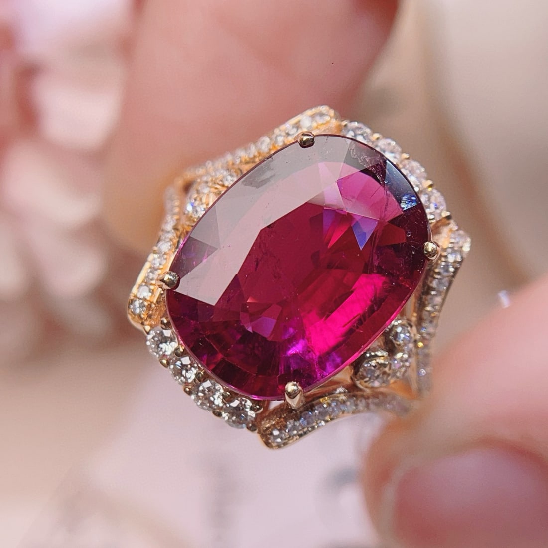 14k Gold 5.35 Ct Natural Tourmaline & Diamond Ring - 2