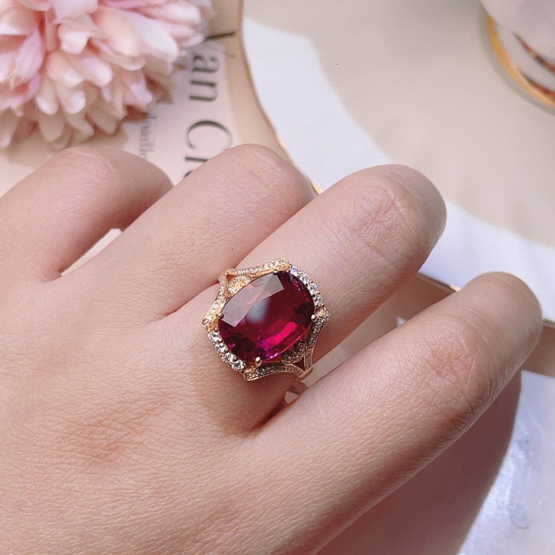 14k Gold 5.35 Ct Natural Tourmaline & Diamond Ring - 4