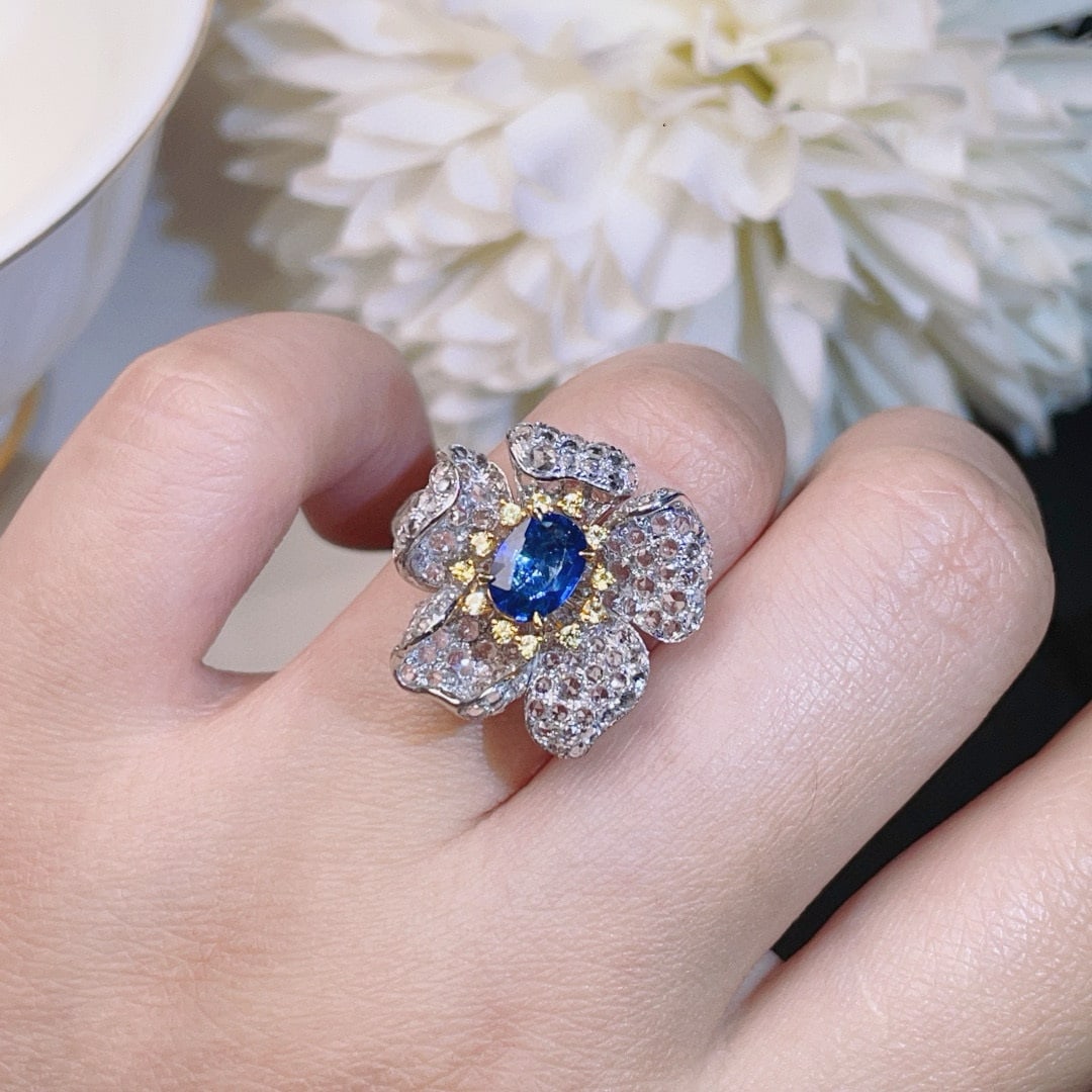 14k Gold 1.00 Ct Natural Sapphire & Sapphire & Sapphire Ring - 4