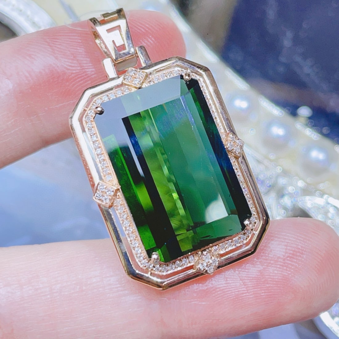 14k Gold 17.5 Ct Natural Tourmaline & Diamond Pendant( Without Chain ) - 3