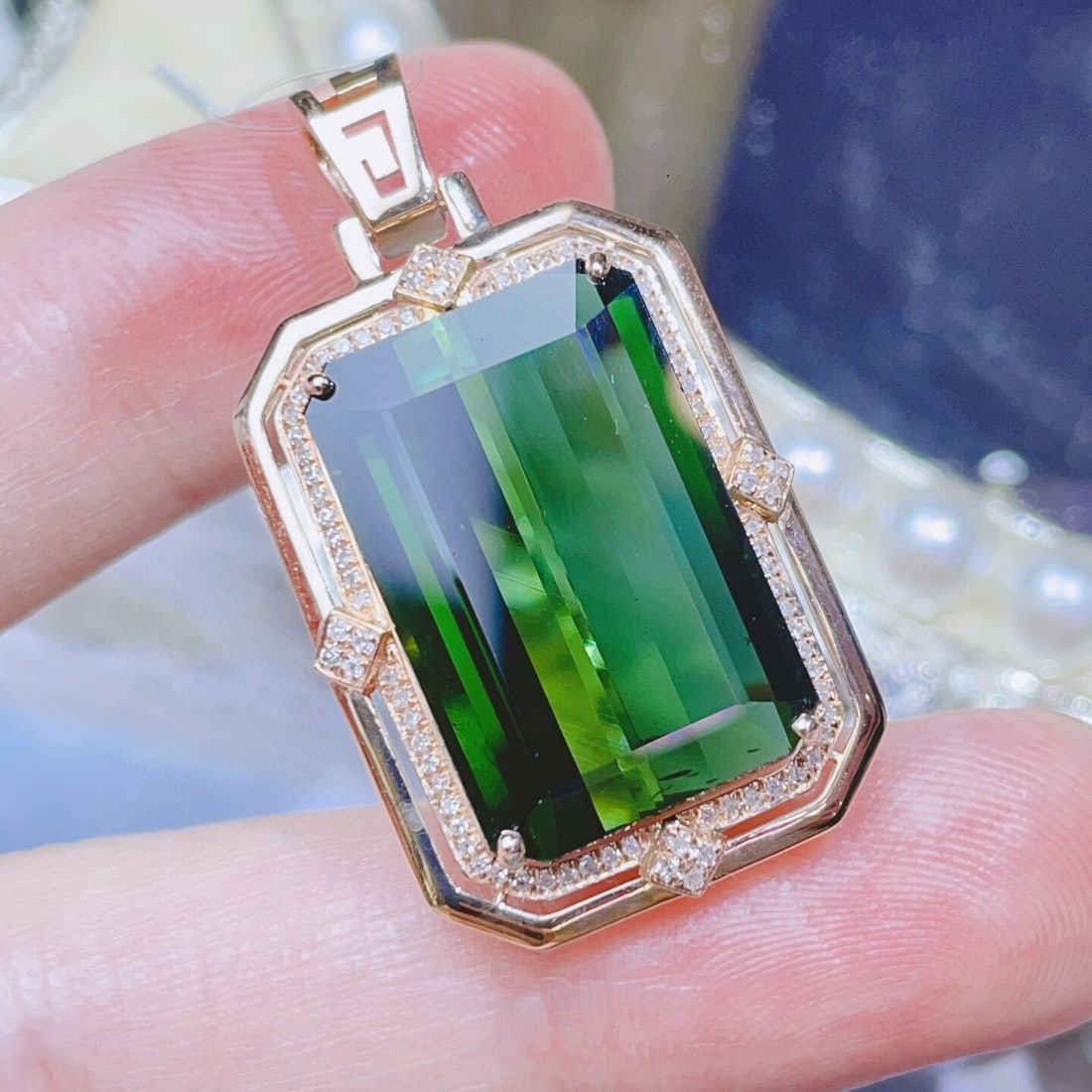 14k Gold 17.5 Ct Natural Tourmaline & Diamond Pendant( Without Chain ) - 4