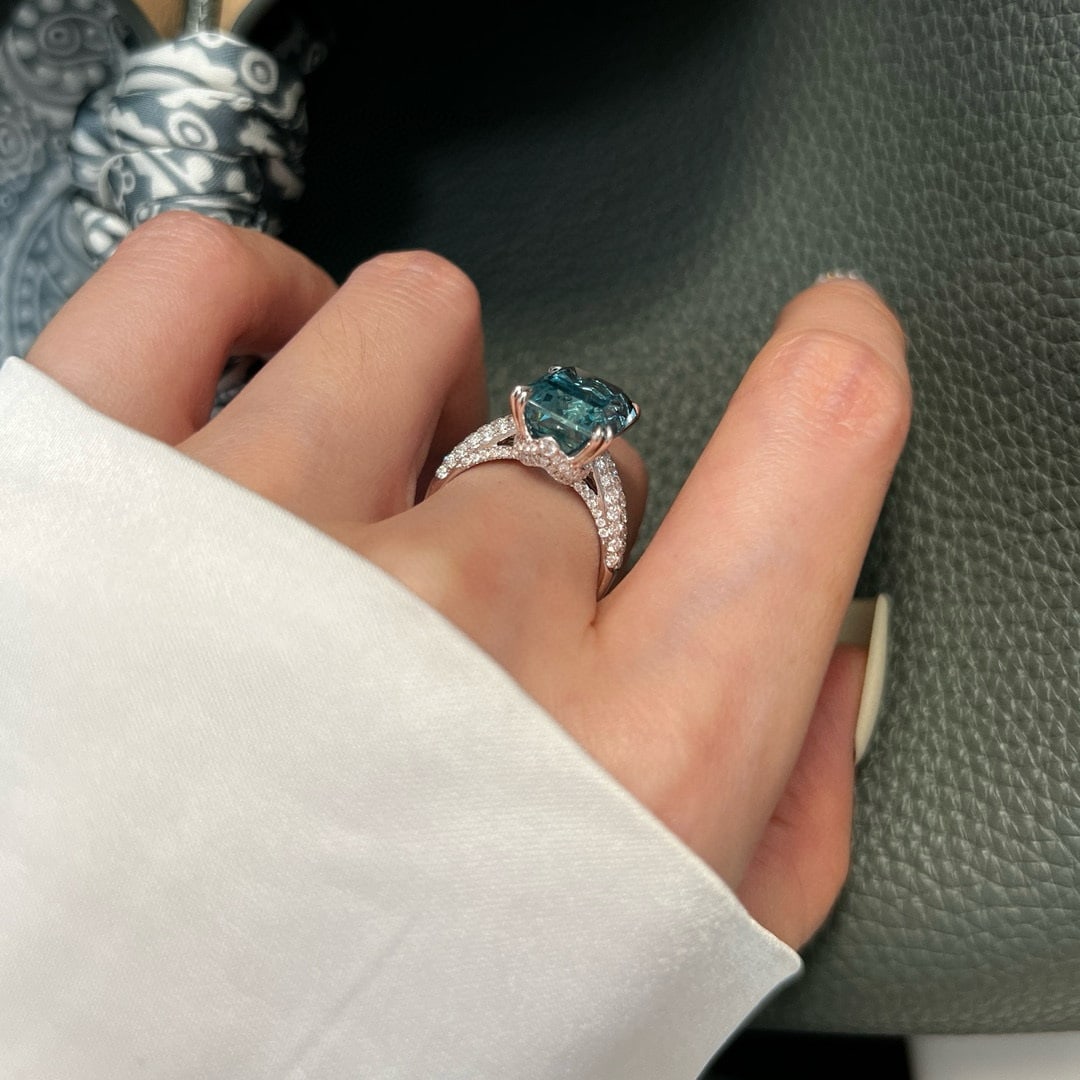 14k Gold 7.45 Ctw Natural Aquamarine & Lab Grown Diamond Ring - 2