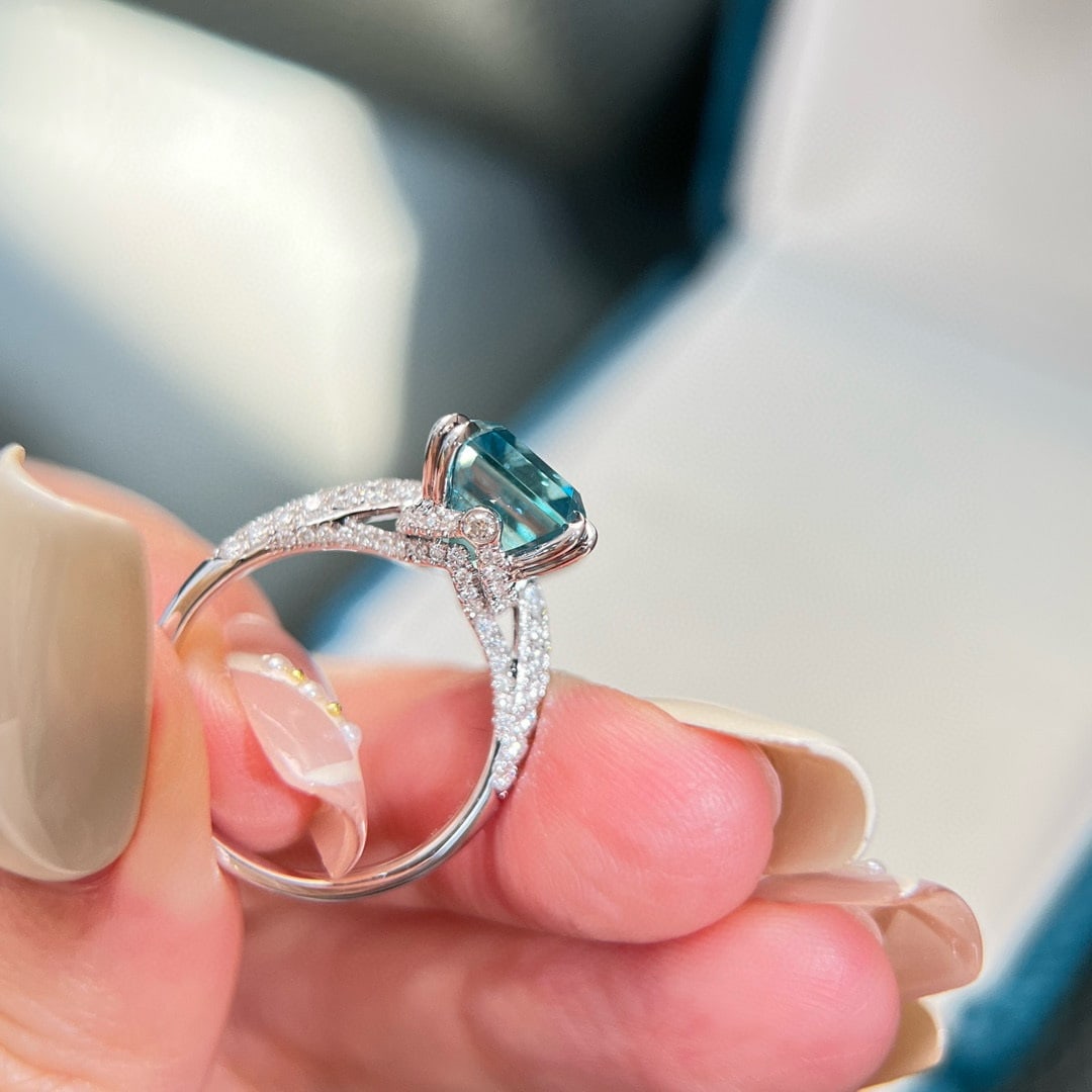 14k Gold 7.45 Ctw Natural Aquamarine & Lab Grown Diamond Ring - 6