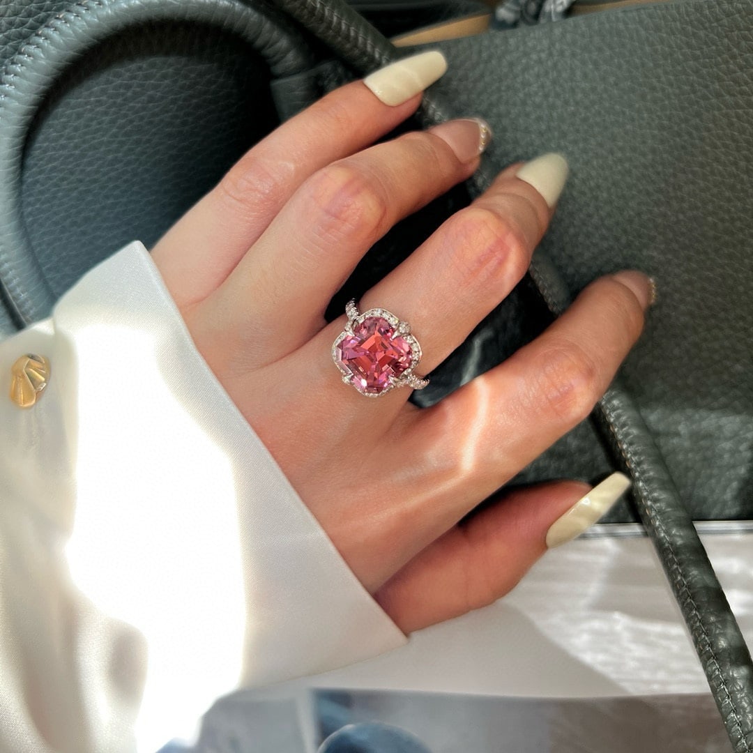 14k Gold 6.64 Ctw Natural Tourmaline & Lab Grown Diamond Ring - 2