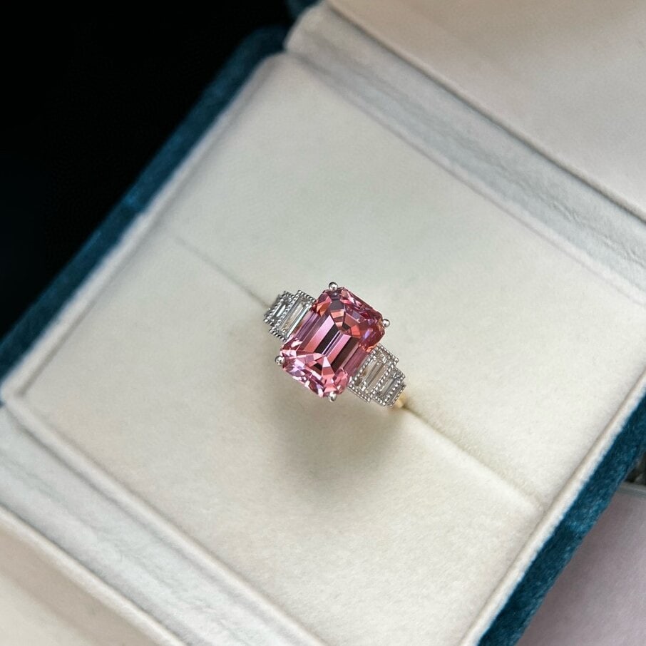 14k Gold 5.74 Ctw Natural Tourmaline & Lab Grown Diamond Ring: Ref:230946274 // gold content:14k gold // ring size:7. 25us // // main gemstone:tourmaline // shape:octagonal // carat weight:5. 11ct // color:pink // treatment:natural // // adjacent gemstone 2 :