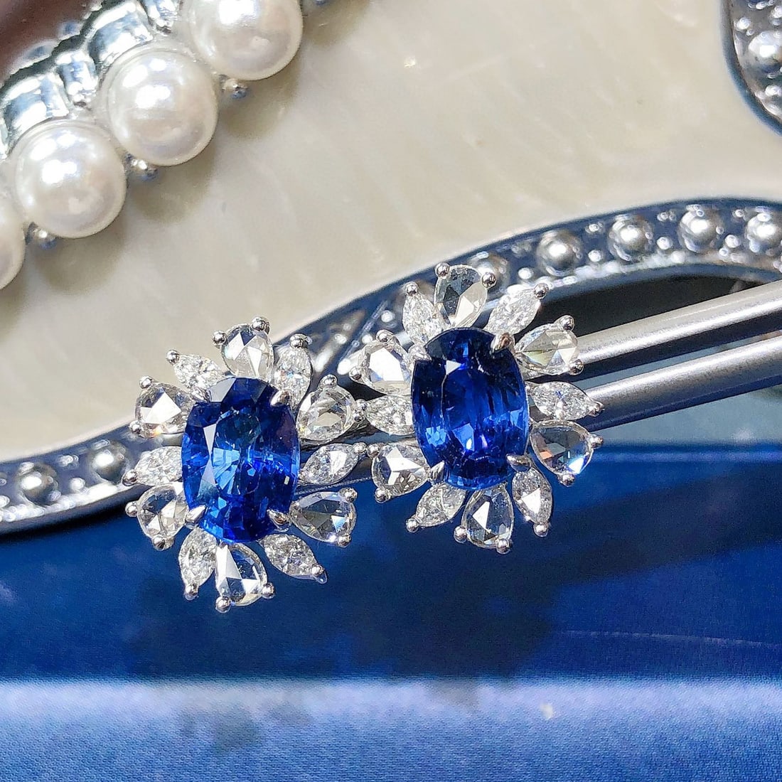 14k Gold 4.13 Ctw Natural Sapphire & Diamond Earrings - 3