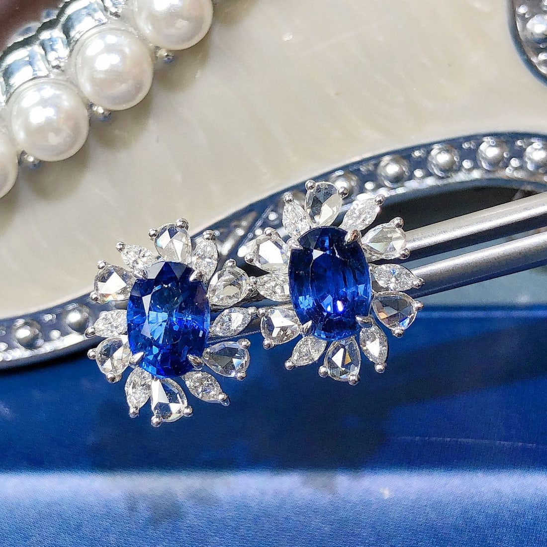 14k Gold 4.13 Ctw Natural Sapphire & Diamond Earrings - 4