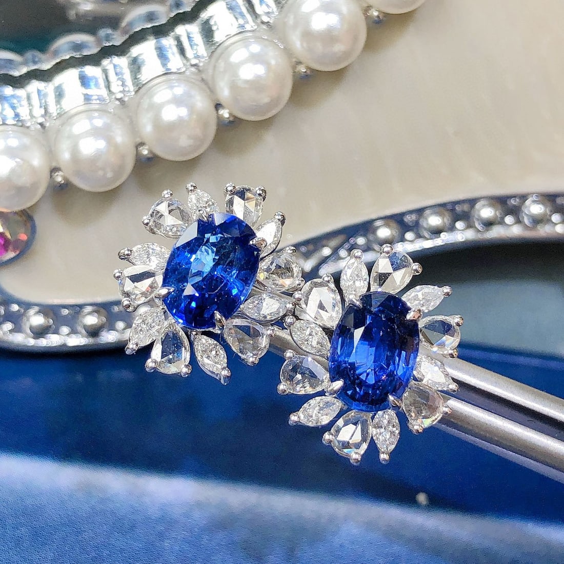 14k Gold 4.13 Ctw Natural Sapphire & Diamond Earrings - 7